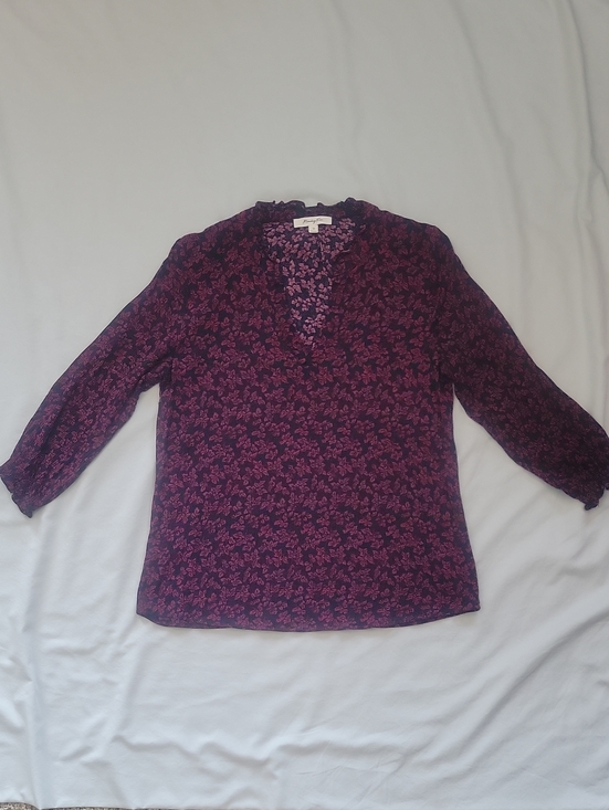 Monday Fun Tops - Women's Floral Split-Neck Blouse in Plum